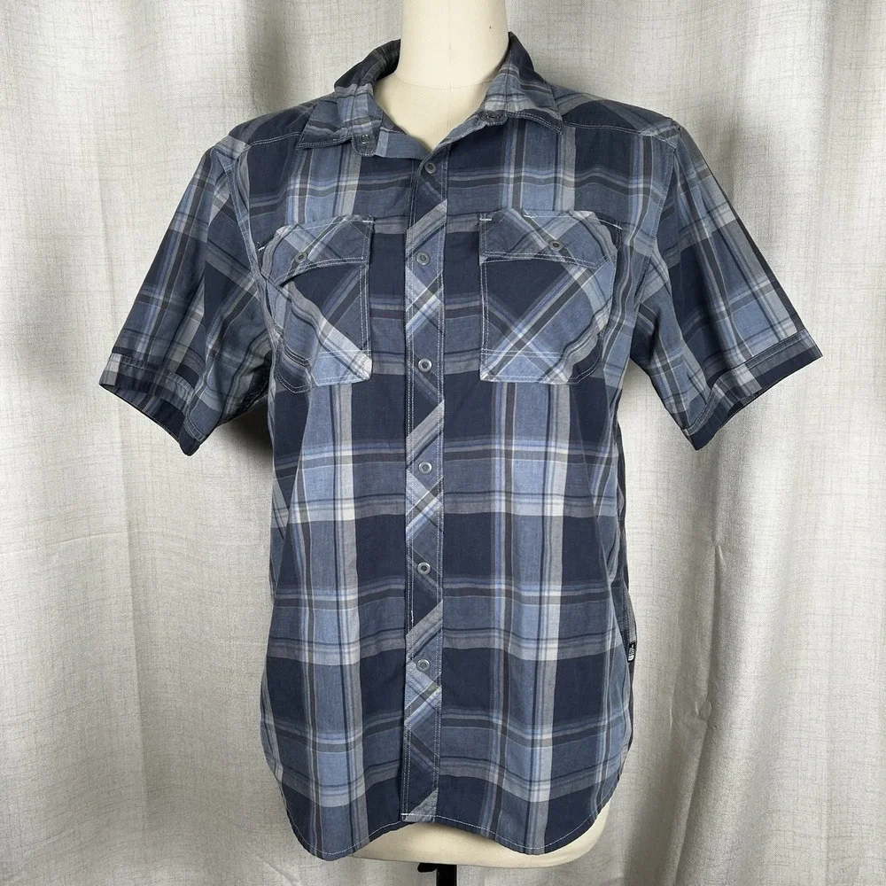 The North Face‎ Blue Plaid Snap Button Shirt Men's Size Medium Casual Outdoor